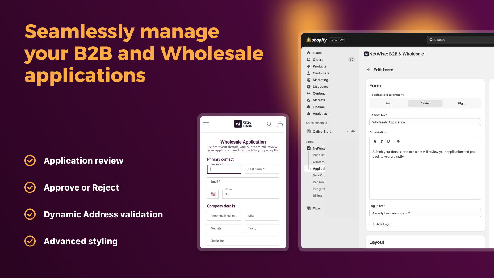 NetWise B2B customer registration form with approval workflow